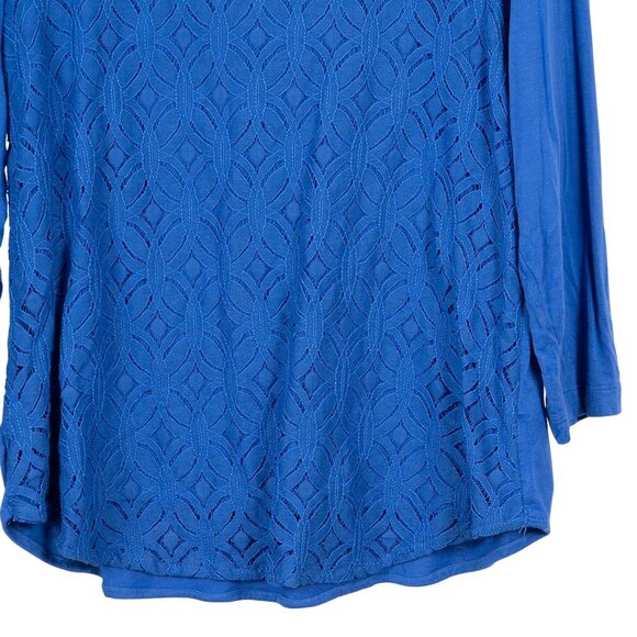 Croft & Barrow Lace Shirt L Womens Blue 3/4 Sleeve Top Overlay Stretch - Picture 3 of 6